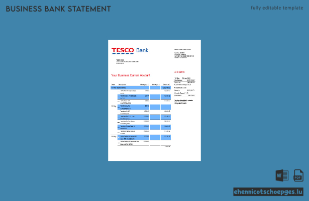 Tesco Bank Geschäftskontoauszug – Beispielvorschau in Word und PDF